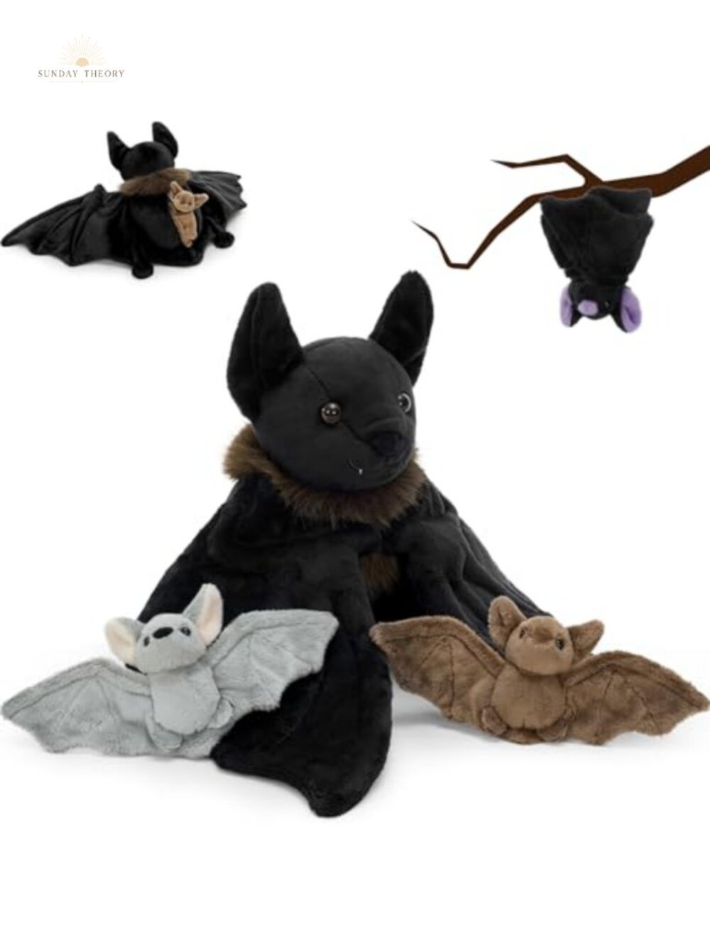 Realistic Bat Stuffed Animal Set 32 inch, Mommy Bat with 3 Babies, Soft Plush